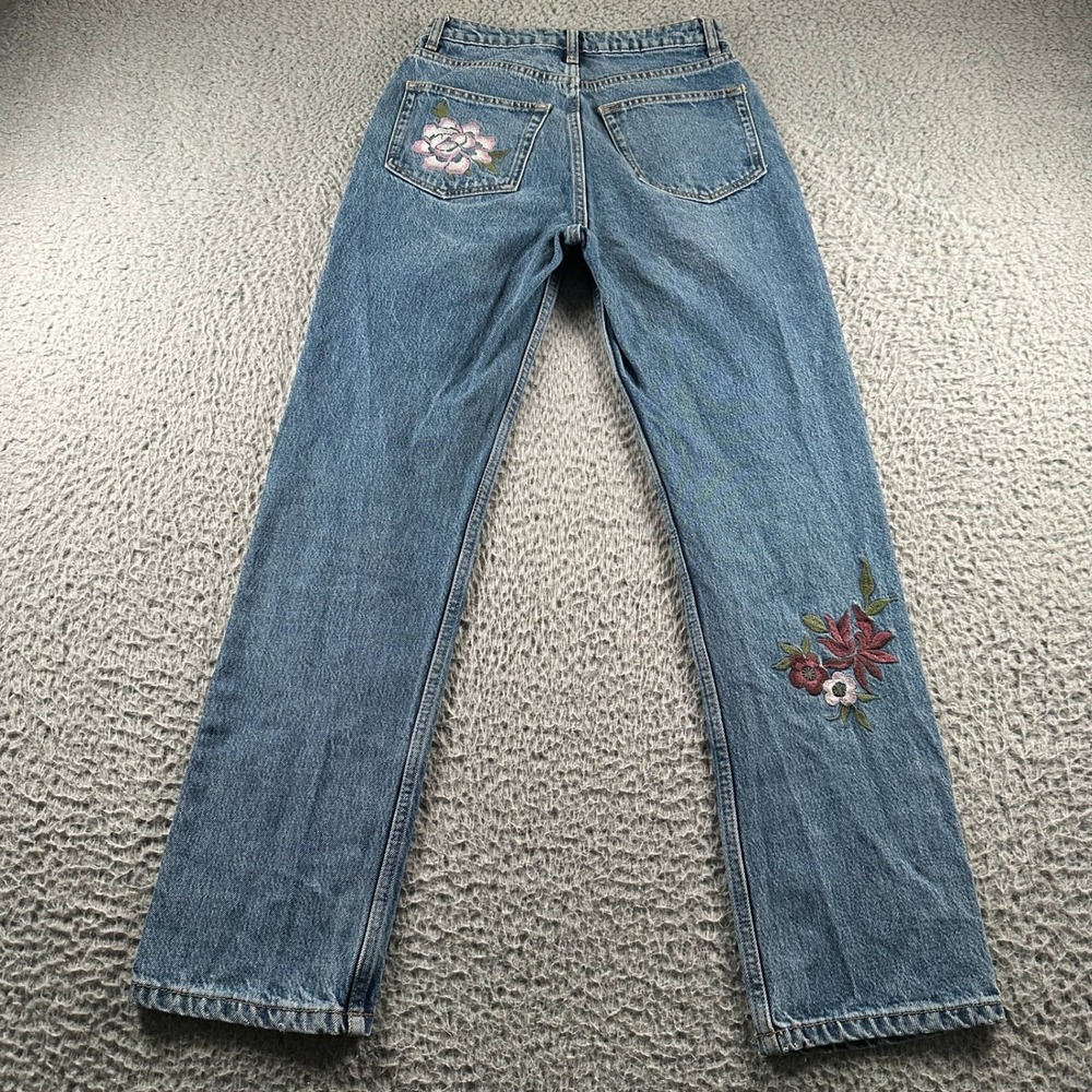 Reformation Jeans Womens 25 Cynthia High Rise Straight‎ Floral Embroidery Blue - Picture 12 of 16